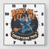 夕暮れ飛んでいるに不気味なカボチャのパッチの上で魔女 スクエア壁時計 (正面)