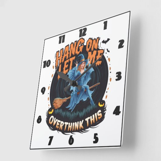 夕暮れ飛んでいるに不気味なカボチャのパッチの上で魔女 スクエア壁時計 (傾斜)