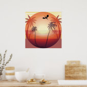 夕暮れ飛んでいるの熱帯島の龍 ポスター (キッチン)