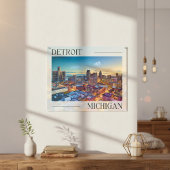 夕暮れ鮮やかのデトロイトのスカイライン ポスター