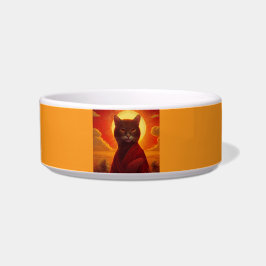 夕焼けに佇むおしゃれなグレー猫 ボウル