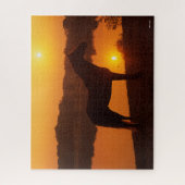 夕焼けに立つロッキー山馬 ジグソーパズル (縦)