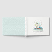 夕焼けのターコイズ色の帆船とヤシの木の海辺の風景 ブライダルシャワー ゲストブック (全面)