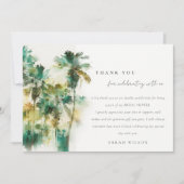夕焼けのトロピカルウォーターカラーパームツリー ブライダルシャワー サンキューカード (正面)
