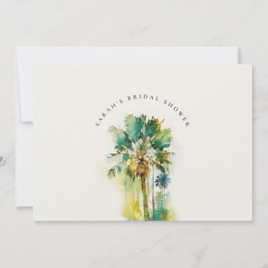 夕焼けのトロピカルウォーターカラーパームツリー ブライダルシャワー サンキューカード (裏面)