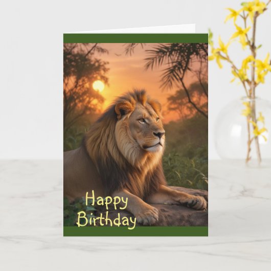 夕焼けのライオン カード (黄色い花)