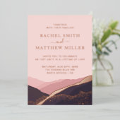 夕焼けの丘　山々はピンク色にほこりっぽく染まった 箔招待状 (立ち正面)