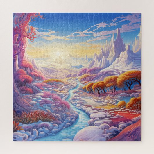 夕焼けの冬の雪の自然のカラフルなプリント風景 ジグソーパズル (縦)