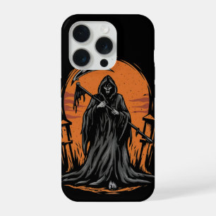 夕焼けの墓地に佇む死神のキャラクターイラスト iPhone 15 PROケース