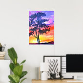 夕焼けの夢見る風景 水彩画アート ポスター (ホームオフィス)