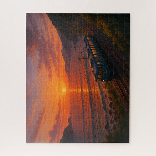 夕焼けの山陰本線/Sunset Train on the Sanin Line ジグソーパズル (縦)