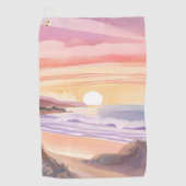 夕焼けの海に頬を染めて | ビーチ 水彩画 ゴルフタオル (正面)
