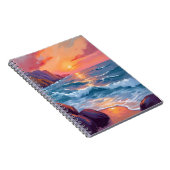 夕焼けの海の波のビーチ 水彩画 ノートブック (右側)