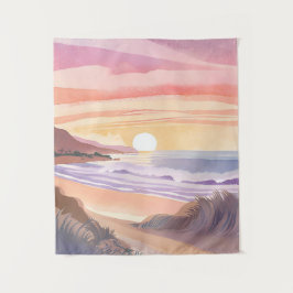 夕焼けの海 ブラーシュ｜ビーチの水彩画 タペストリー