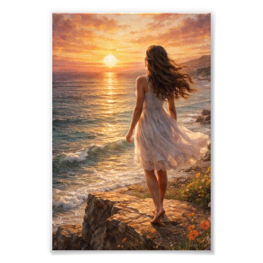 夕焼けの海 美しい写真 拡大 フォトプリント (正面)