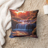 夕焼けの滝の垂直ポスター クッション (ブランケット)