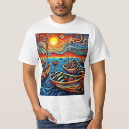 夕焼けの漁船団 Tシャツ