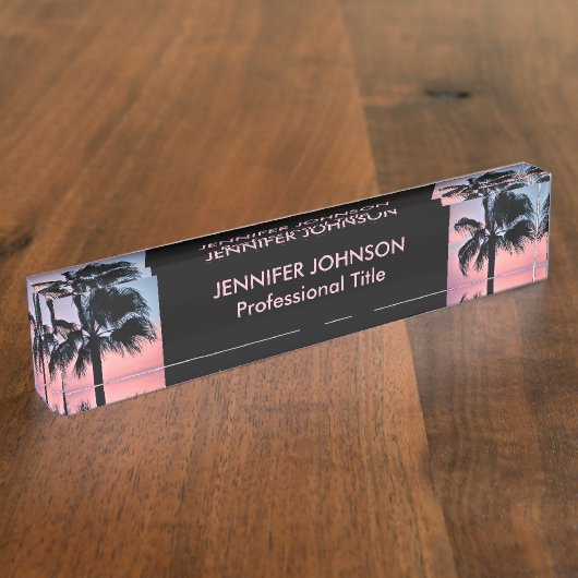 夕焼けの熱帯ヤシの木々 デスクネームプレート (側面)