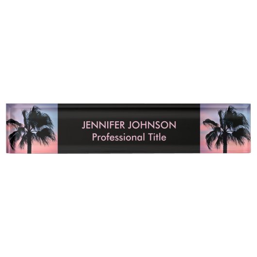 夕焼けの熱帯ヤシの木々 デスクネームプレート (正面)