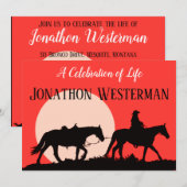 夕焼けの生命のお祝い - コウボーイが馬に乗る 招待状 (正面/裏面)