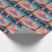 夕焼けの石油ガス掘削機 牛とアメリカ国旗 ラッピングペーパー (角)