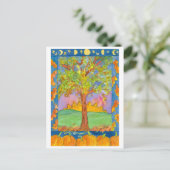 夕焼けの秋の木 水彩風景画 ポストカード (スタンド正面)