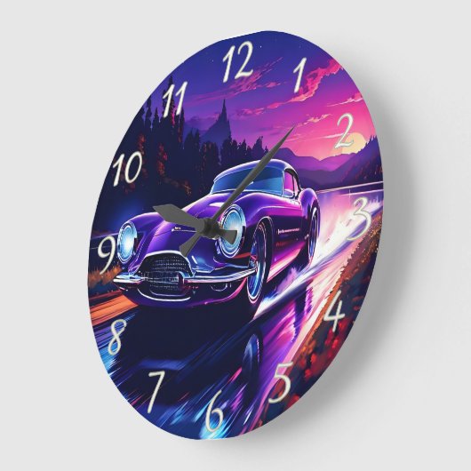 夕焼けの空の下の速鮮やかいクルージング ラージ壁時計 (傾斜)