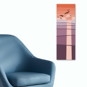 夕焼けの空を飛ぶ海鳥たち パープルオレンジアート ポスター