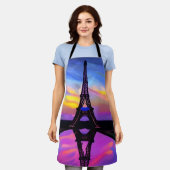 夕焼けの美しいエッフェル白熱［赤熱］光を放つタワー エプロン (着用した状態)