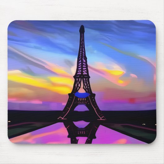 夕焼けの美しいエッフェル白熱［赤熱］光を放つタワー マウスパッド (正面)
