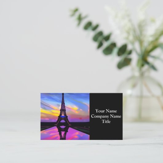 夕焼けの美しいエッフェル白熱［赤熱］光を放つタワー 名刺 (スタンド正面)