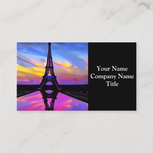 夕焼けの美しいエッフェル白熱［赤熱］光を放つタワー 名刺 (正面)