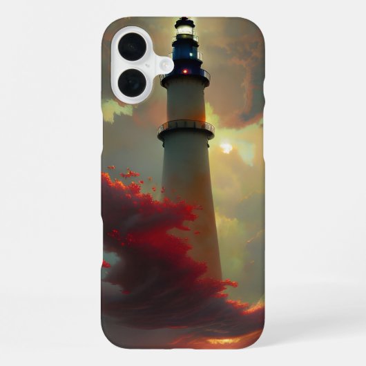 夕焼けの雲に浮かぶ灯台 iPhoneケース (裏面)