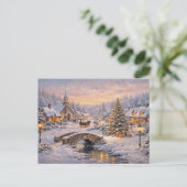 夕焼けの魔法の雪のクリスマスビレッジ シーズンポストカード (スタンド正面)