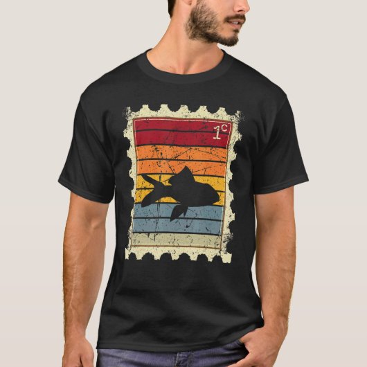 夕焼けの魚の切手 Tシャツ (正面)