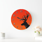 夕焼けの鹿のシルエット ラージ壁時計 (ホーム)