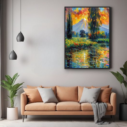 夕焼け反射鮮やか景観印象派 ポスター