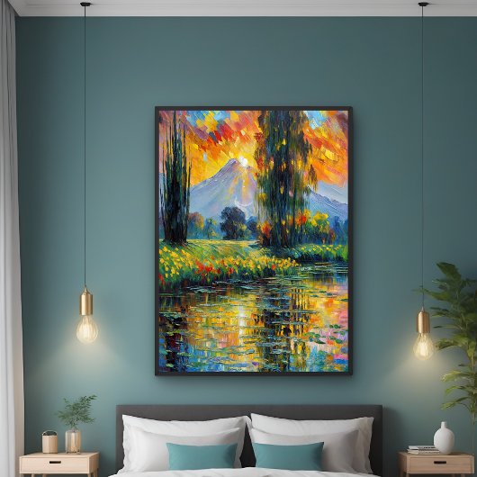 夕焼け反射鮮やか景観印象派 ポスター