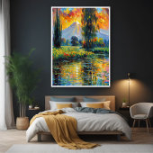 夕焼け反射鮮やか景観印象派 ポスター