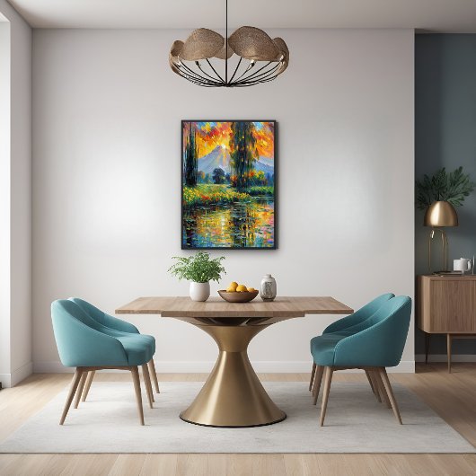 夕焼け反射鮮やか景観印象派 ポスター