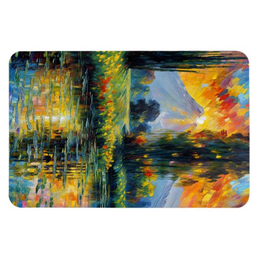夕焼け反射鮮やか景観印象派 マグネット (横)
