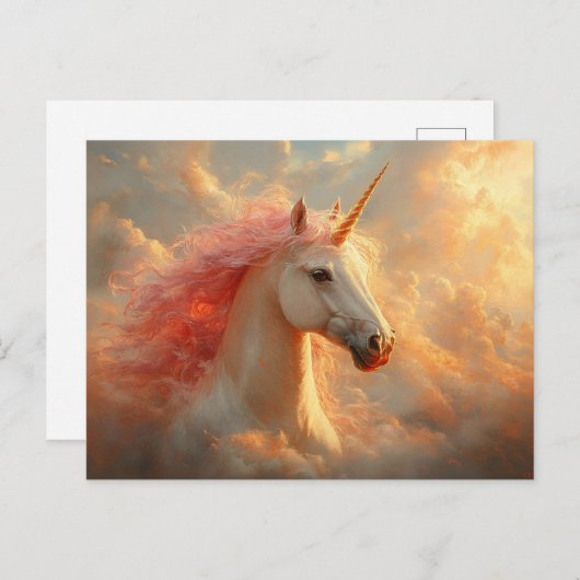 夕焼け威厳のあるの雲の中の一角獣 ポストカード (正面/裏面)