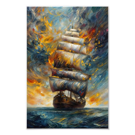 夕焼け時の激しい航海 フォトプリント            (正面)