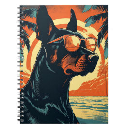 夕焼け時の熱帯ビーチのドバーマン ノートブック