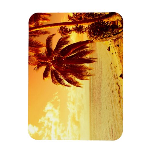 夕焼け時の熱帯ヤシの木の長方形の磁石 マグネット (縦)
