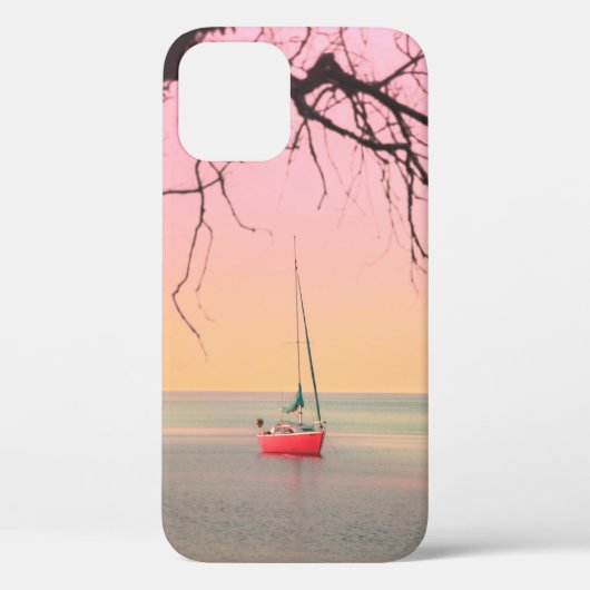 夕焼け時ビーチ上の赤船 Case-Mate iPhoneケース (裏面)
