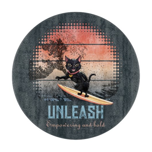 夕焼け波に乗る猫 カッティングボード (正面)