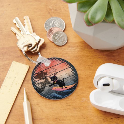 夕焼け波に乗る猫 キーホルダー (デスク)