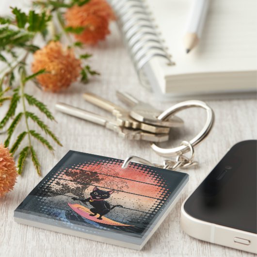 夕焼け波に乗る猫 キーホルダー (正面右)