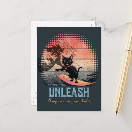 夕焼け波に乗る猫 シーズンポストカード (正面/裏面インサイチュ)